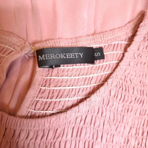 Meroketty Mini Dress Womens S Pink Smocked Tiered‎ Long Sleeve NWoT Flowy - Picture 11 of 13